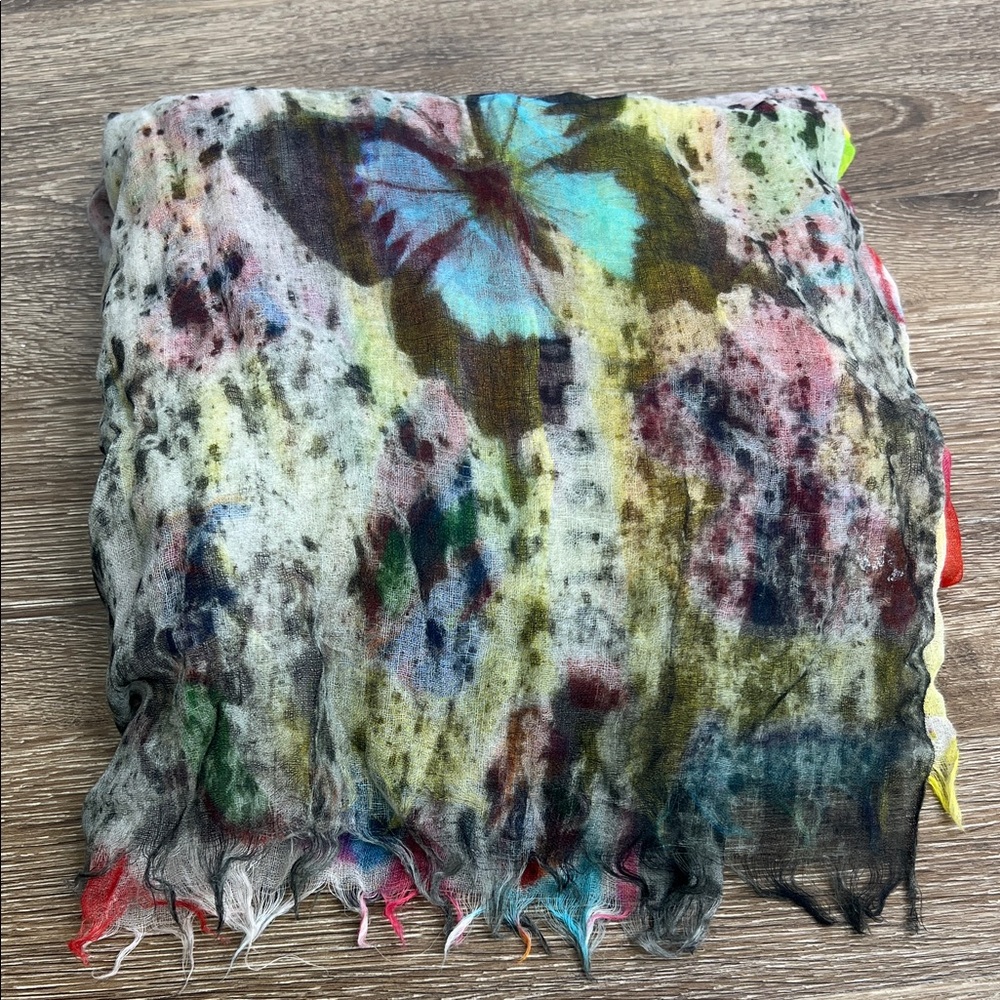 Babette 100% Wool Artistic Printed Scarf – Lightweight Fringe Wrap